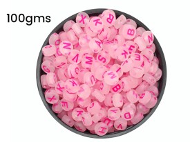 Cuentas plasticas pastilla rosa letra rosa 